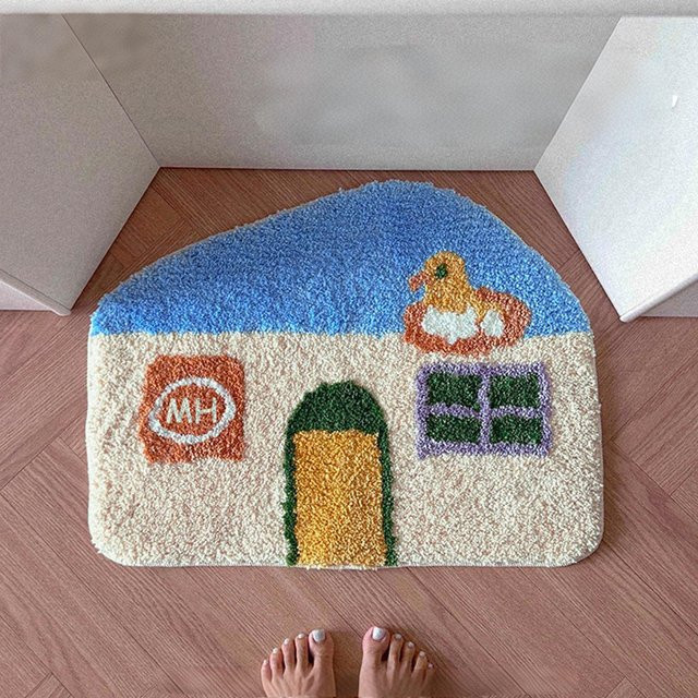 VIKAMA Cartoon-Haus-Plüschteppich mit Kinder-Motiv, rutschfest und wasserabsorbierend, Mehrfarbig, B/T: 60 x 60 cm - Bild 1