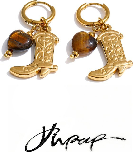 Yhpup Creolen, Edelstahl, Gold, Vintage, Unisex - Bild 1