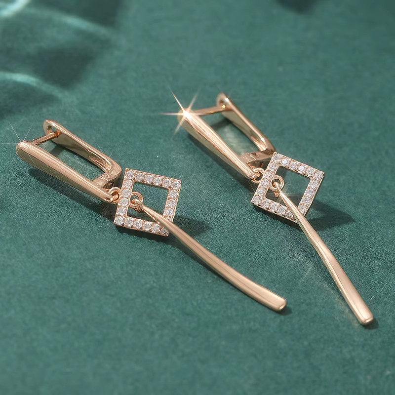 YoYo Ohrringe, Goldene Geometrie Tropfen, Synthetische Zirkonia, Damen - Bild 2