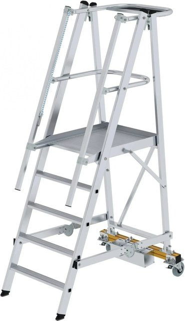 MUNK Günzburger Aluminium Plattformleiter fahrbar mit 5 Stufen und schmaler Traverse in Silber - Bild 1