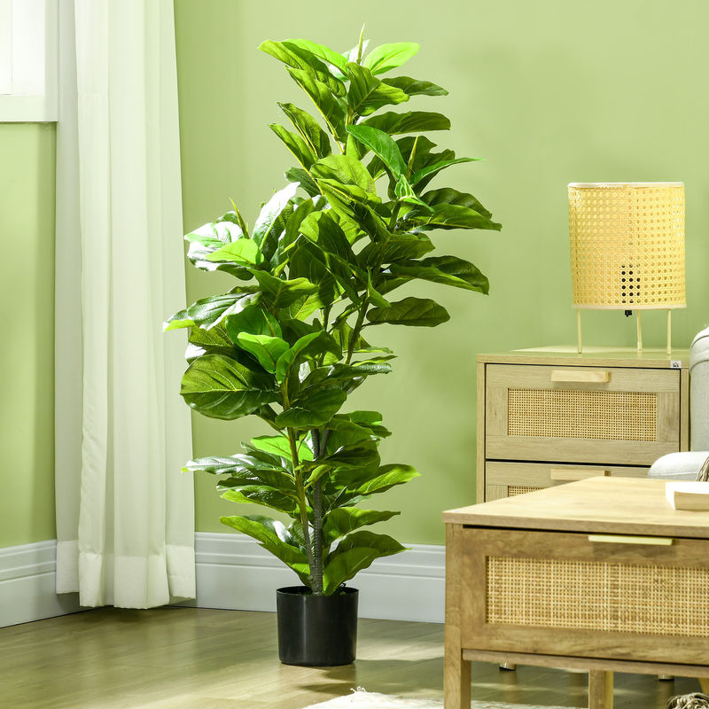 HOMCOM Künstliche Ficus-Pflanze in Grün mit Topf, Dekorativer Kunstbaum für Wohnzimmer und Büro, Höhe: 110 cm - Bild 2