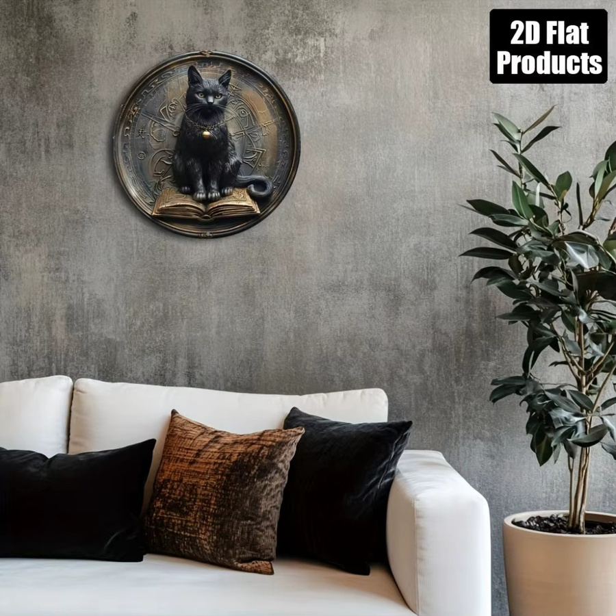 Rundes Aluminium-Deko-Schild von CIFBUY mit Vintage schwarzer Katze und Buch Design, Durchmesser: 20,32 cm - Bild 4
