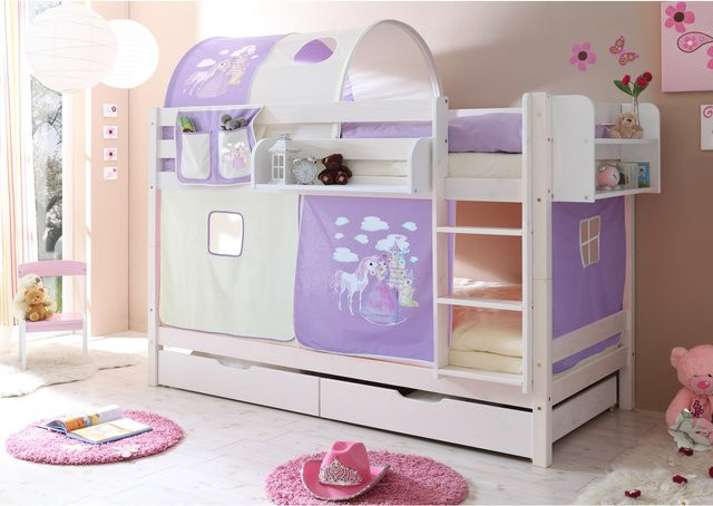 TiCAA Etagenbett Marcel aus Kiefernholz in Weiß mit Motiv für Kinder, B/T: 90 x 200 cm - Bild 1