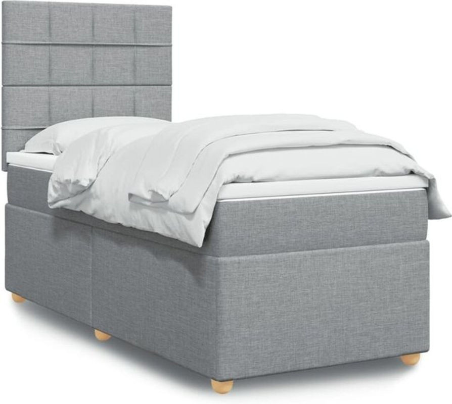 vidaxl Boxspringbett mit Matratze in Grau und Weiß aus Stoff, B/T/H: 80 x 200 x 140,5 cm - Bild 1