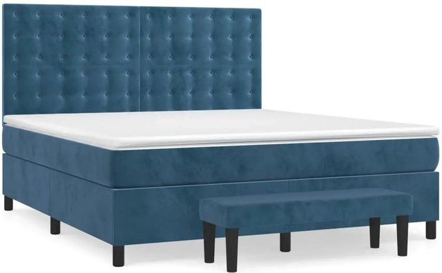 vidaXL Boxspringbett mit Matratze Dunkelblau aus Samt, Hybrid-Design mit Taschenfederkern, B/T: 160 x 200 cm - Bild 1