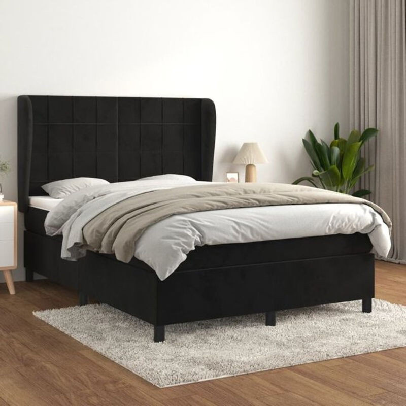 Vidaxl Boxspringbett mit Matratze aus Samt in Schwarz, B/T: 140 x 200 cm - Bild 1