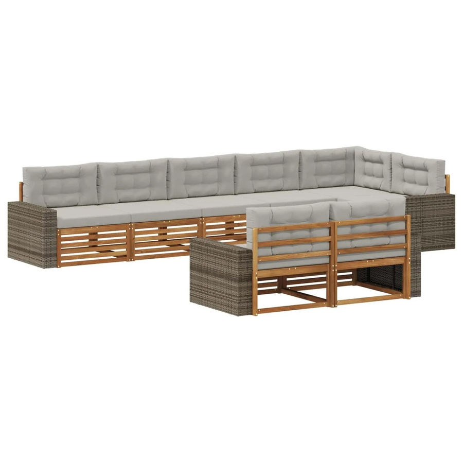 vidaXL Outdoor-Sofagarnitur aus Akazienholz in L-Form mit Kissen, Farbe Natur und Hellgrau - Bild 2