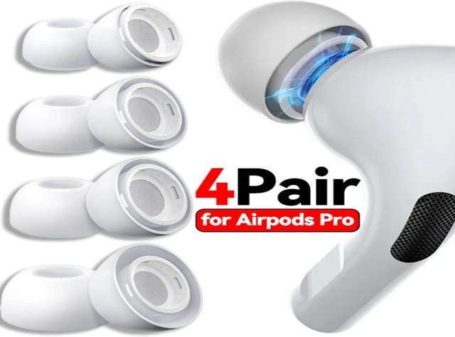 4 Paar weiche Silikon-Ohrstöpsel in Weiß für Apple AirPods Pro 1 und 2 mit sicheren Haken und Ladeöffnung - Bild 1