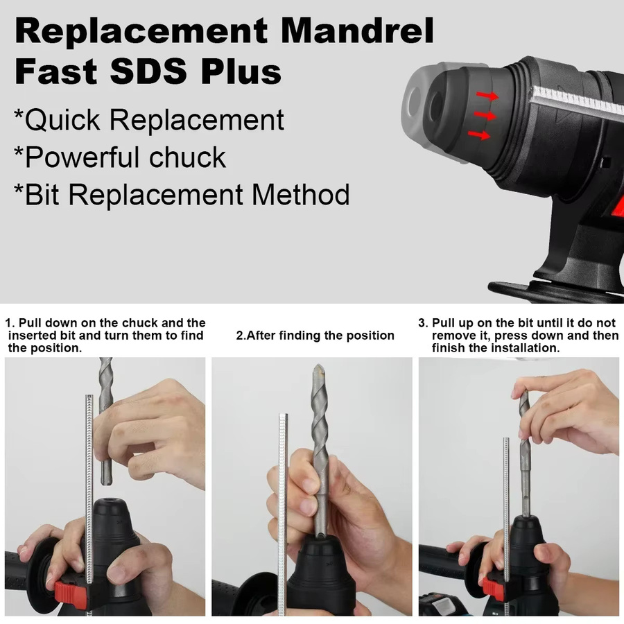 G nto kabelloser bürstenloser elektrischer Bohrhammer für Makita 18 V Akkus, multifunktionales Akku-Schraubwerkzeug, Schwarz - Bild 4