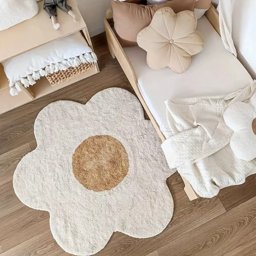 VIKAMA Blütenblatt-Plüschteppich für Kinderzimmer, Schlafzimmer und Wohnzimmer, weich und rutschfest, Durchmesser: 60 cm - Bild 1