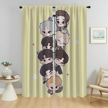 Set aus 2 semi-transparenten Tüll-Gardinen mit KPOP Stray Kids Grafik in Beige, Breite: 96 cm, Höhe: 137 cm