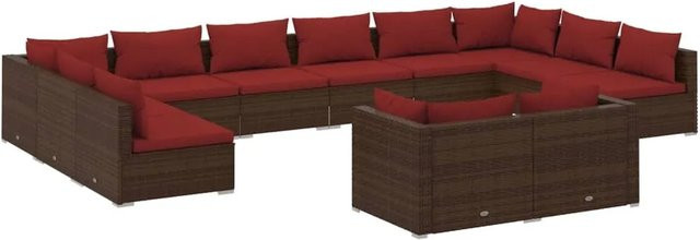 vidaXL 12-tlg. Garten-Lounge-Set in U-Form aus braunem Poly-Rattan mit Kissen und pulverbeschichtetem Stahlgestell - Bild 1