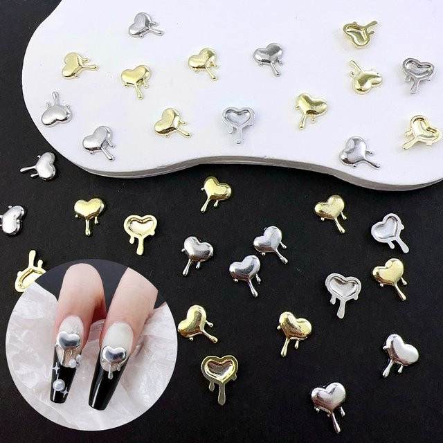 Herz Nail Art Charme 3D Lava, Gold Silber, 20 Stück - Bild 1