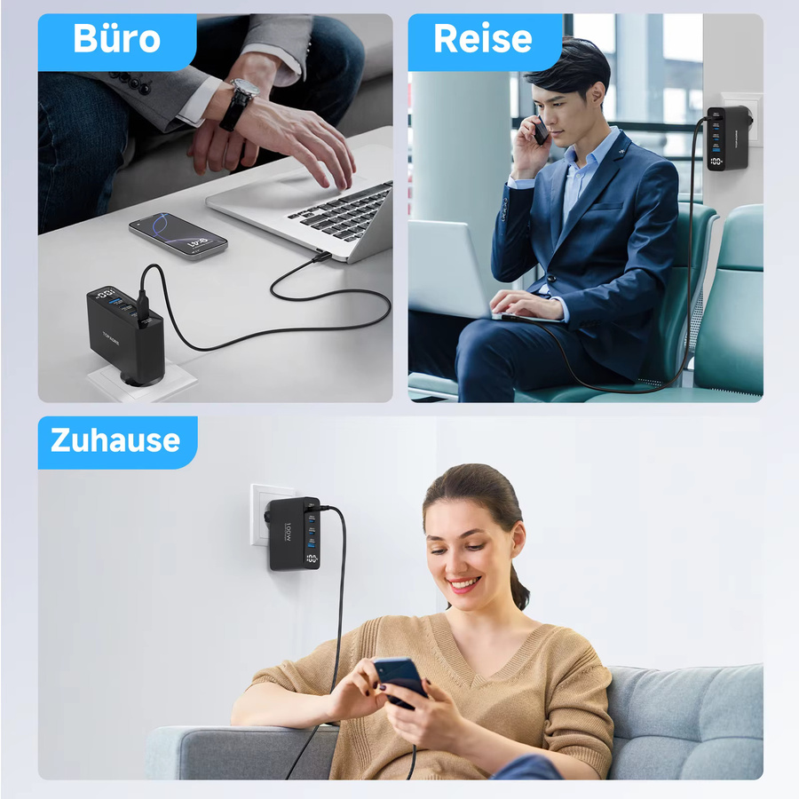 TOPADRE 100W GaN USB-C Schnellladegerät mit Display in Schwarz für MacBook, iPhone und Samsung mit PPS PD Quick Charge 4.0/3.0 - Bild 4