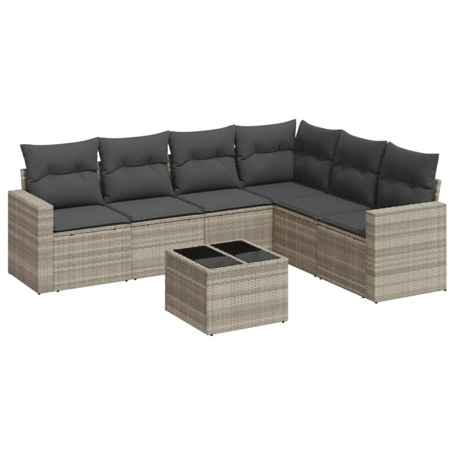vidaXL 7-teilige Garten-Sofagarnitur in L-Form aus Poly-Rattan in Hellgrau mit wetterfesten Kissen und pulverbeschichtetem Stahlgestell - Bild 2