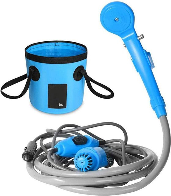 TOMTOP JMS Tragbare Campingdusche mit 12-V-Duschpumpe und 20 l zusammenklappbarem Eimer in Blau - Bild 1