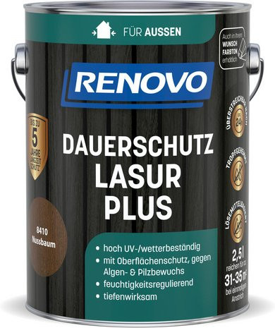 RENOVO Dauerschutzlasur PLUS lmh in Nussbaum 8410 Braun, 2,5 l - Bild 1