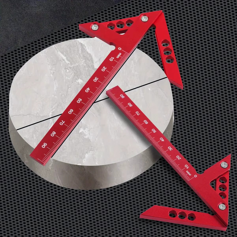 Rechtwinkliger Center Finder aus Aluminium für die Holzbearbeitung, quadratisch, 45–90 Grad Linienlehre und Zimmermannslineal in Blau und Rot - Bild 2