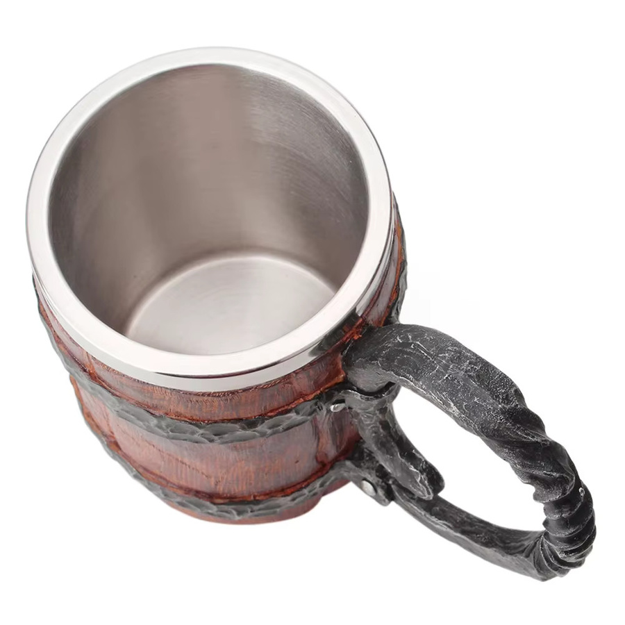 APWIKOGER Wikinger Bierkrug in Holzoptik, doppelwandiger isolierter Trinkbecher, braun - Bild 4