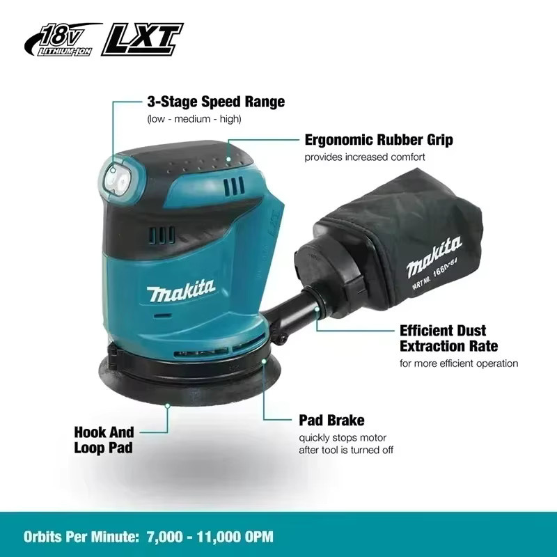 Makita DBO180Z 18 V bürstenloser Akku-Exzenterschleifer für Holzbearbeitung und Polieren - Bild 3