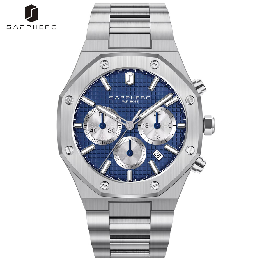 SAPPHERO Chronograph, Quarz, Edelstahl, Blaues Zifferblatt, Herren - Bild 3