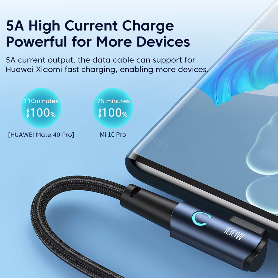 Toocki USB-C auf USB-C Kabel mit 100 W Schnellladefunktion und LED-Licht in Schwarz - Bild 3