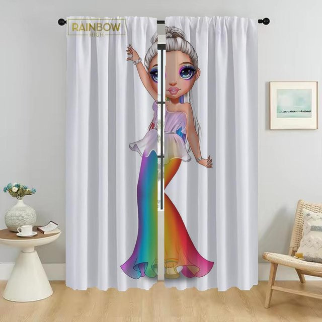 Rainbow High Verdunkelungsvorhänge für das Wohnzimmer, 2 Paneele, Mehrfarbig, B: 50 cm, H: 70 cm - Bild 1