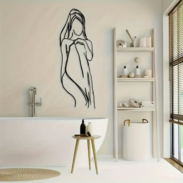 CIFBUY Wanddekoration aus Metall mit minimalistischer geometrischer Linienkunst im abstrakten Portrait-Stil, Schwarz - Bild 1
