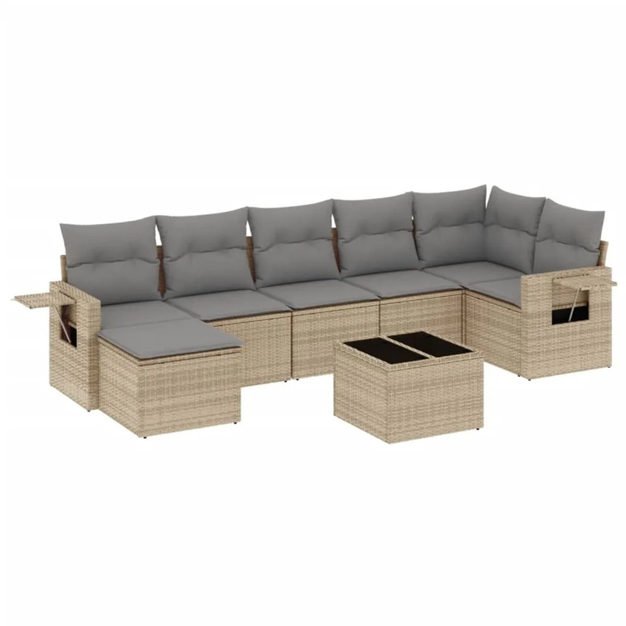 vidaXL 8-teilige Garten-Sofagarnitur aus Poly-Rattan mit Kissen in Beige und Grau - Bild 2