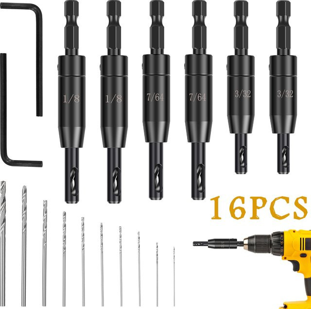Hands DIY 16-teiliges selbstzentrierendes Bohrer-Set für die Präzisionsholzbearbeitung mit 10 Spiralbohrern und Sechskantschlüssel - Bild 1
