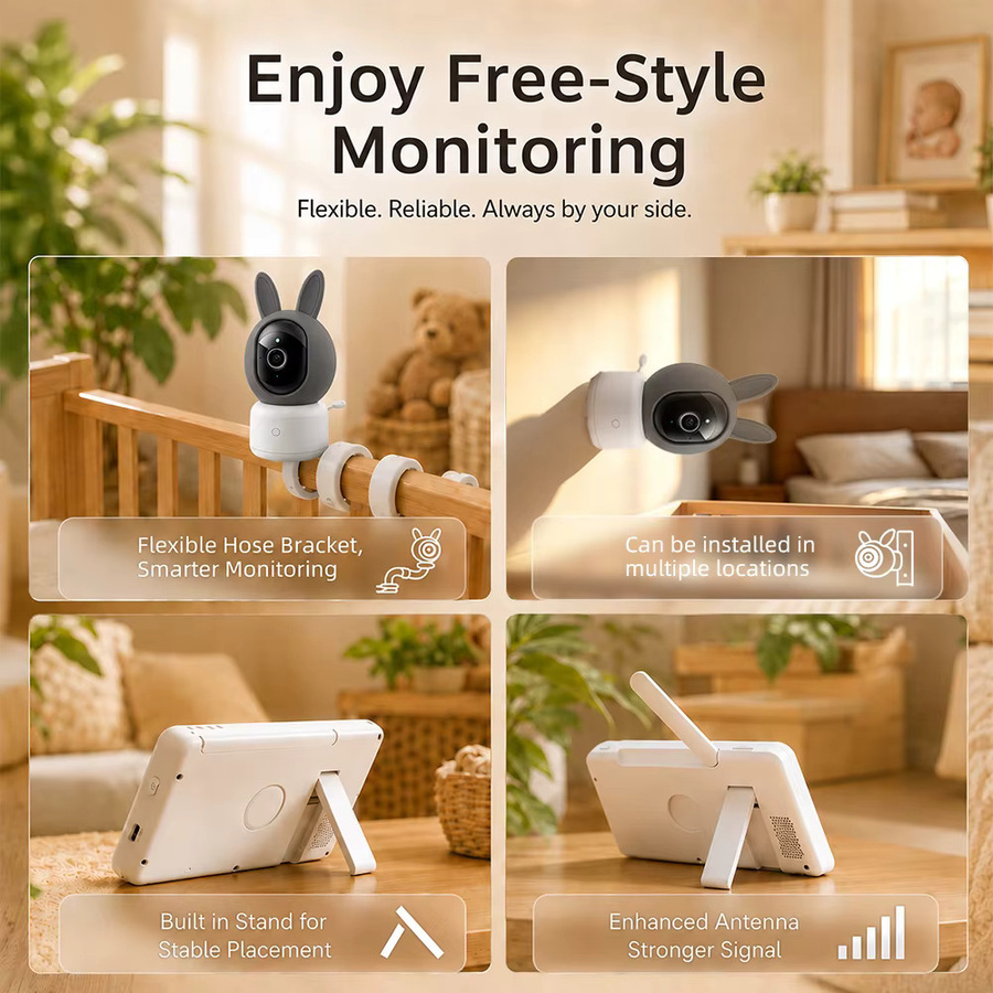 REHENTINT Tuya SmartLife Babykamera mit 5-Zoll-Großbildschirm in Weiß, 1080P FHD, Nachtsicht, Schrei- und Geräuscherkennung sowie WLAN- und Non-WLAN-Modus - Bild 6