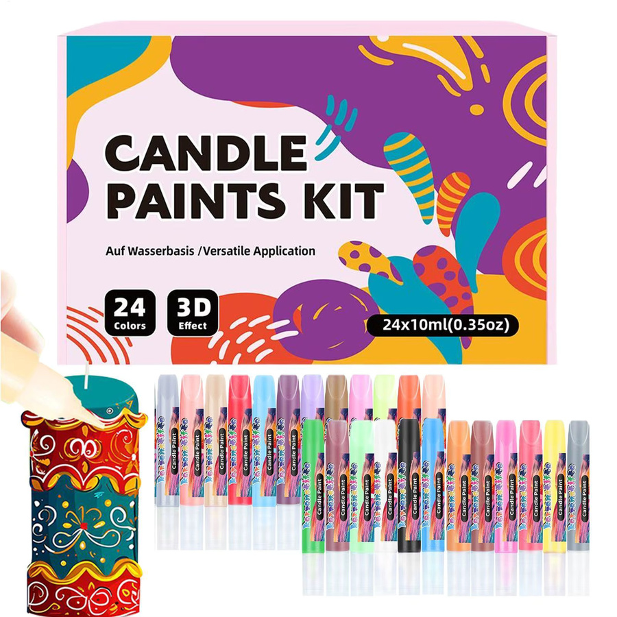 24 Farben 3D-Kerzenstift Set für DIY-Malereien auf Glasvasen und Kleidung, 10 ml pro Stift, Multicolour - Bild 4
