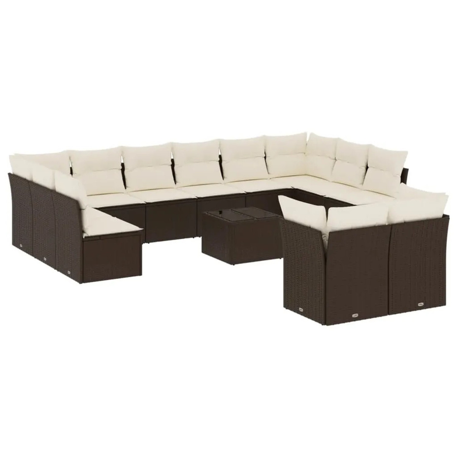 vidaXL 13-tlg. Garten-Sofagarnitur in U-Form aus braunem Polyrattan mit UV-beständigen Kissen und Metallgestell - Bild 2