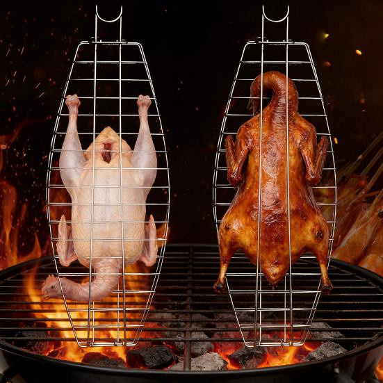 LAIBAODANBA Grillfischkorb aus Edelstahl in Silber mit verstellbaren Verriegelungsscharnieren als Wendevorrichtung für ganze Fische und Meeresfrüchte - Bild 2