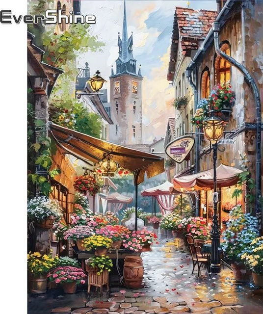 Evershine Diamantmalerei Straßenlandschaft DIY Mosaik-Bild mit runden Steinen in Multicolour, B/H: 30 x 30 cm - Bild 1
