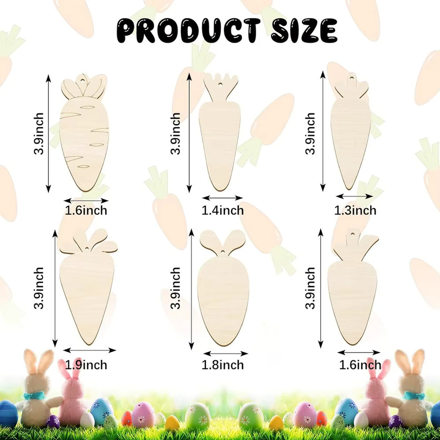 Tissy 12er Set Ostern Karotten Ornamente aus Holz als Anhänger für Kinder DIY Malerei und Frühlingsdekoration in Naturfarben - Bild 1