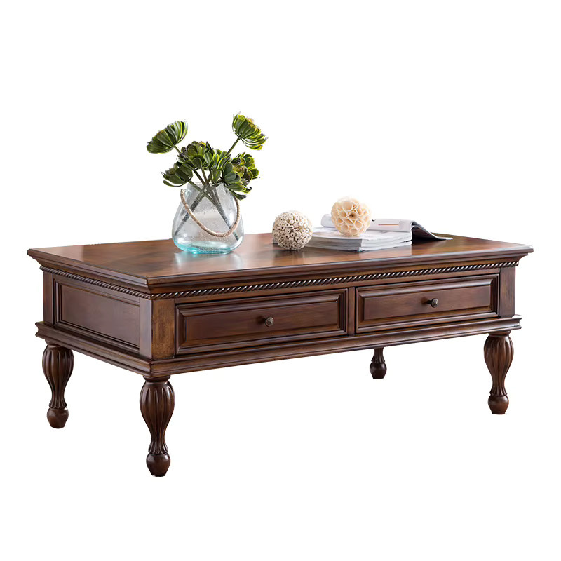 Asse Couchtisch im amerikanischen Landhausstil aus massivem Holz in Braun mit zwei Schubladen, B/T/H: 60 x 60 x 56 cm - Bild 4
