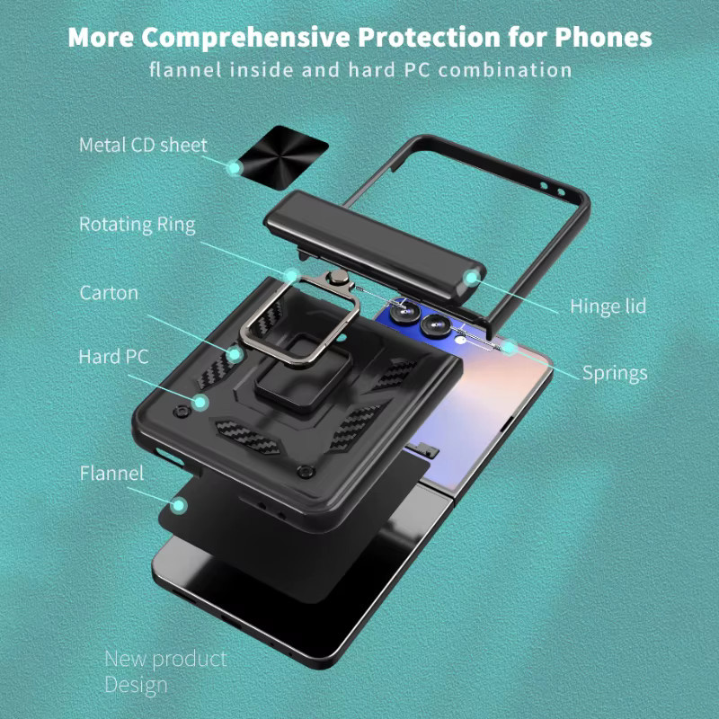 Luxuriöse 360 Grad rotierende Handyhülle für Samsung Galaxy Z Flip 7, 6, 5 aus Metall mit PC und TPU Stoßfänger-Rüstung in Schwarz oder Lila - Bild 4