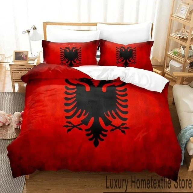 Bettwäscheset Republika Shqiptare mit 3D-Druck von Binchi Outdoor Product, Farbe Rot, Material Mikrofaser Polyester, B/H: 210 x 210 cm - Bild 1