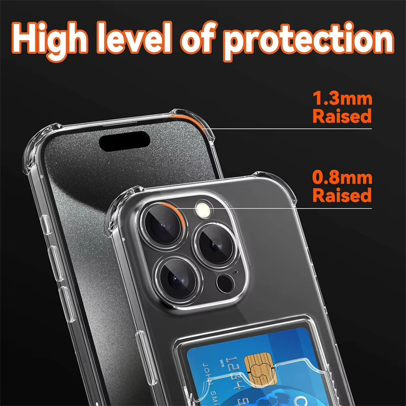 OLPAY Transparente Stoßfeste TPU Handyhülle mit Kartenfach und Geldbörse für iPhone 17 16 15 14 13 12 11 Pro Max Plus in Pink - Bild 2