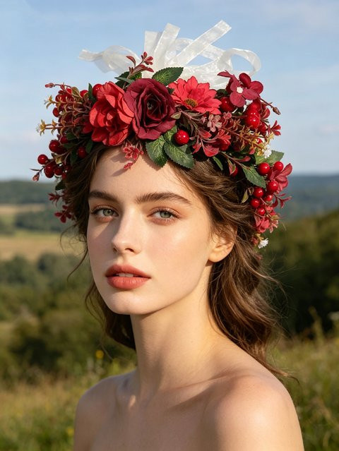 Serene Style Kopfschmuck, Weinrote Künstliche Rosen-Blumengirlande - Bild 1