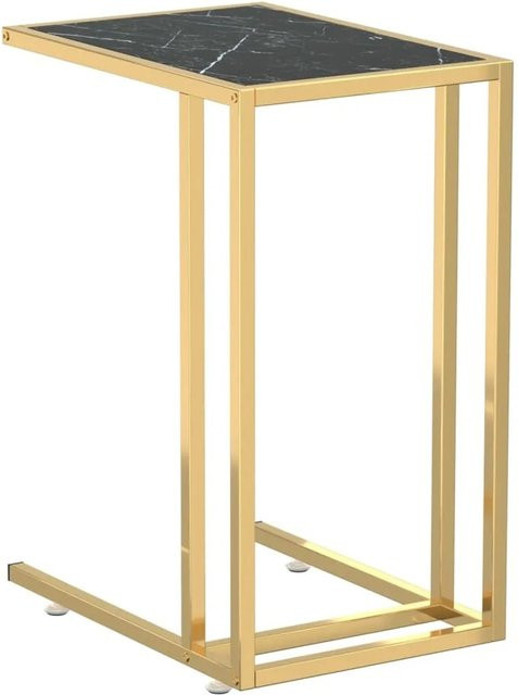 vidaXL Computer-Beistelltisch in Schwarz Marmor-Optik mit Gold, Glas und Metall, B/T/H: 50 x 35 x 65 cm - Bild 1