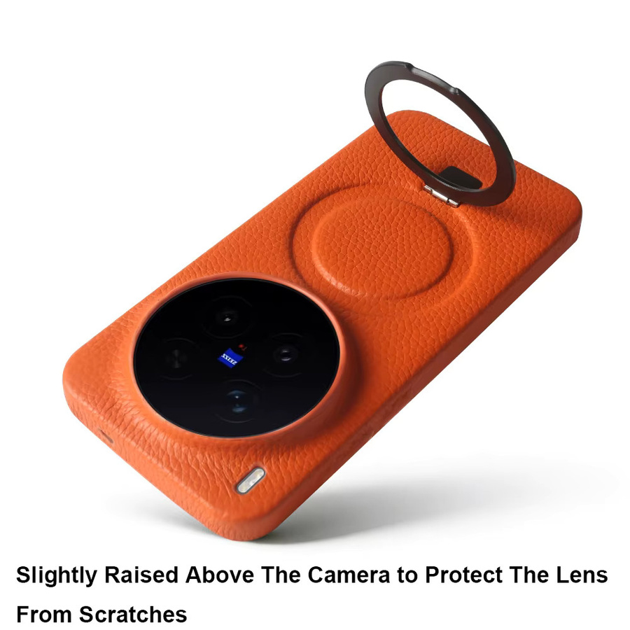 Echtlederhülle mit magnetischem Halterungsring für Vivo X300 Pro FE Ultra X200 Pro mini X300S X200S X100S V50 Lite in Rot und Orange - Bild 3
