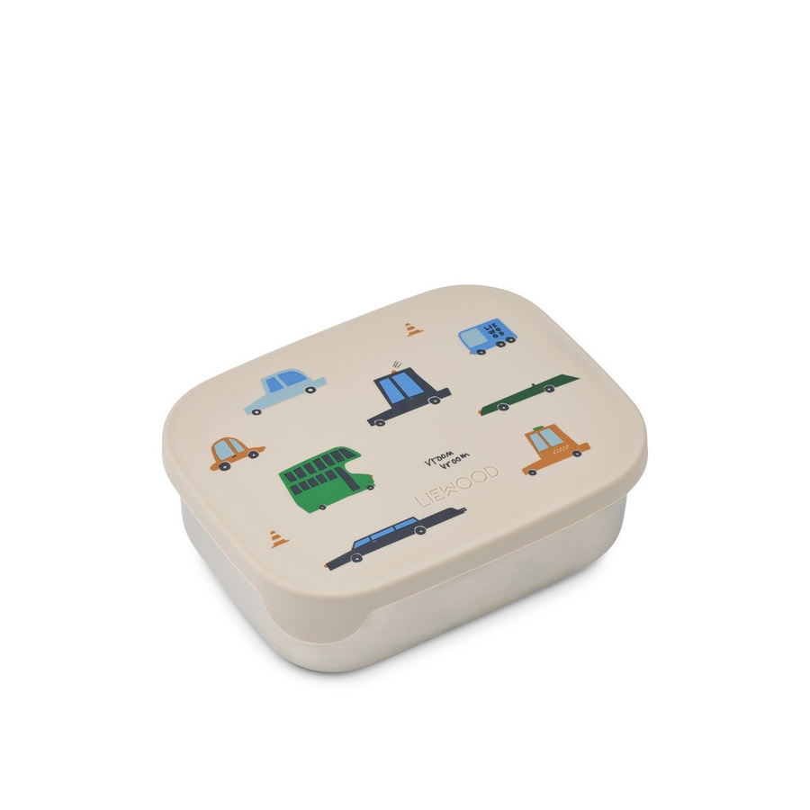 Liewood Arthur Lunchbox Cars in Beige mit Unterteilungen aus Edelstahl und Silikon - Bild 1