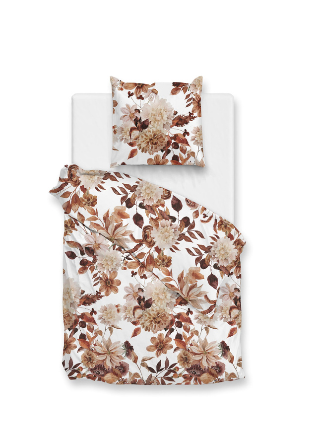 Zo! Home Flanell Bettwäsche Sofia mit Blättern und Blüten in Braun und Sand, B/H: 135 x 200 cm - Bild 1