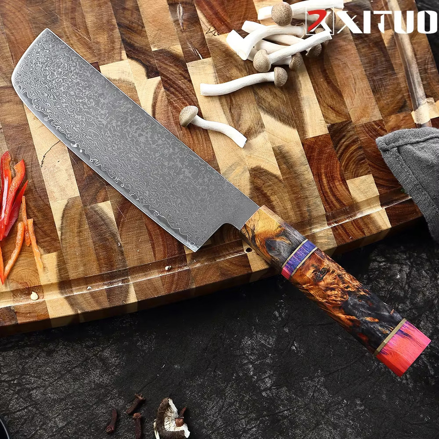 Xituo Nakiri-Messer aus Damaststahl mit achteckigem Holzgriff, 17,78 cm - Bild 5