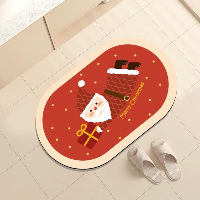 Niedrige Cartoon Badezimmer Bodenmatte Weihnachten, saugfähig und rutschfest, Kieselgur-Matte beige, B/T: 60 x 40 cm - Bild 1