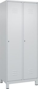 C+P Spind Classic PLUS Garderobenschrank mit 2 Abteilen, Grau, H x B x T: 195 x 80 x 50 cm, mit Zylinderschloss, 4 Garderobenhaken und mittiger Trennwand - Bild 1