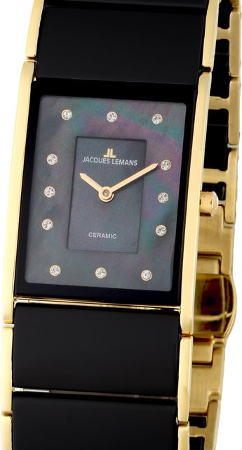 Jacques Lemans Damenuhr, Keramik, Edelstahl, Quarz, Schwarz, 24 x 28 mm - Bild 1