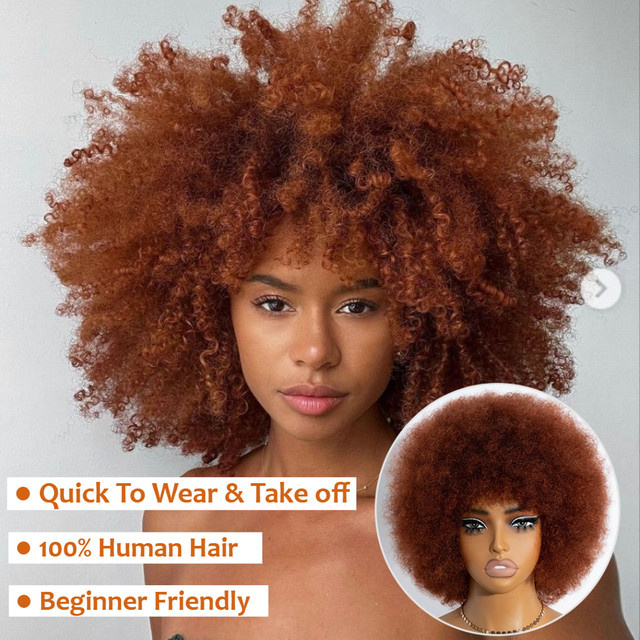 Allure Afro-Perücke, lockig mit Pony, Echthaar, 180 % Dichte, Damen - Bild 1